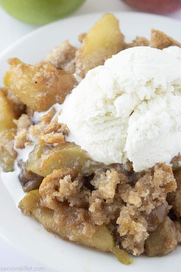 Apple Cobbler on a plate with scoop of ice cream