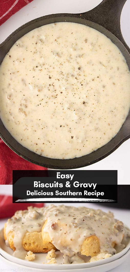 Long pin collage Easy Biscuits & Gravy Delicious Southern Recipe