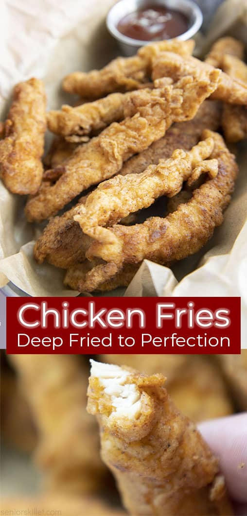 Long Pin collage text on banner Chicken Fries Deep Fried to Perfection