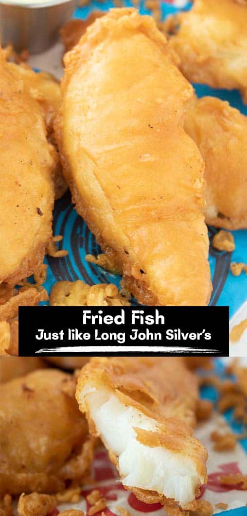 Long Pin collage with banner and text Fried Fish Just like Long John Silver's