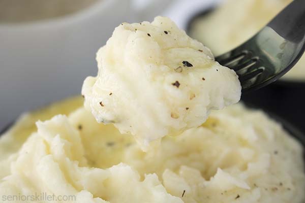 Homemade Mashed Potatoes on a fork