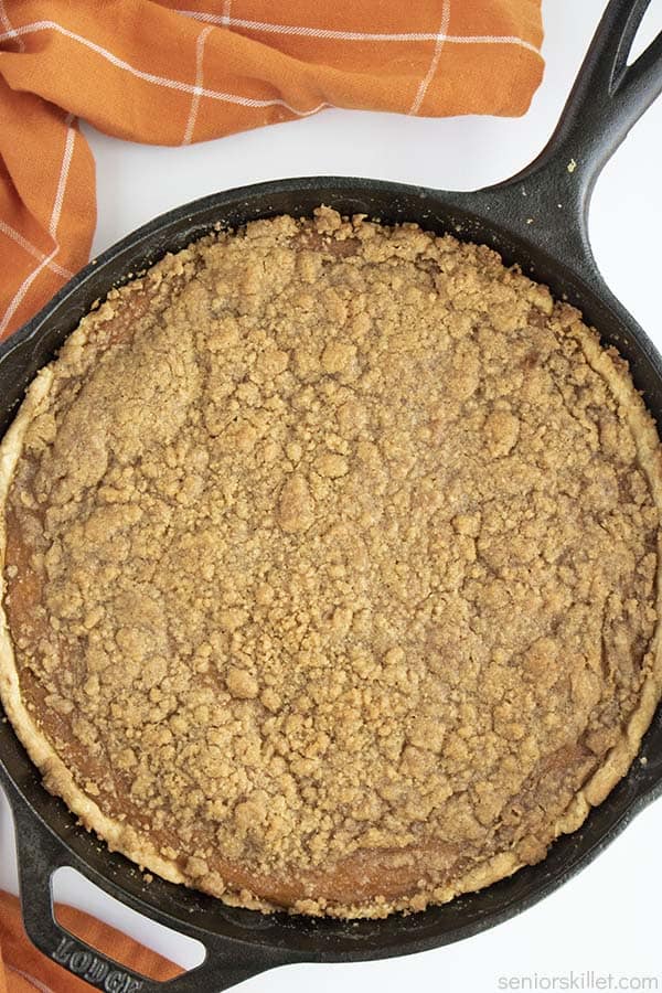 Sillet Pumpkin Pie with Streusel topping on a white board