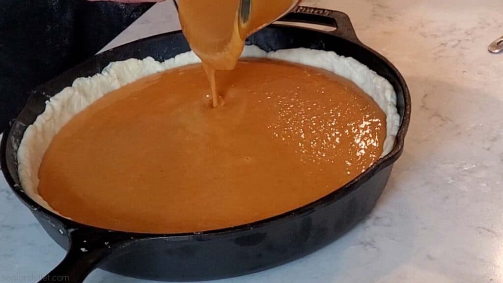 Pie filling added to crust