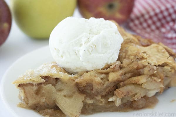 Slice of Two Layer Apple Pie made in a skillet