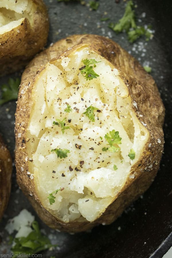 Baked potato in a cast iron skiller