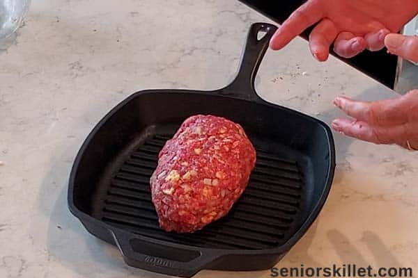Formed meatloaf in skillet