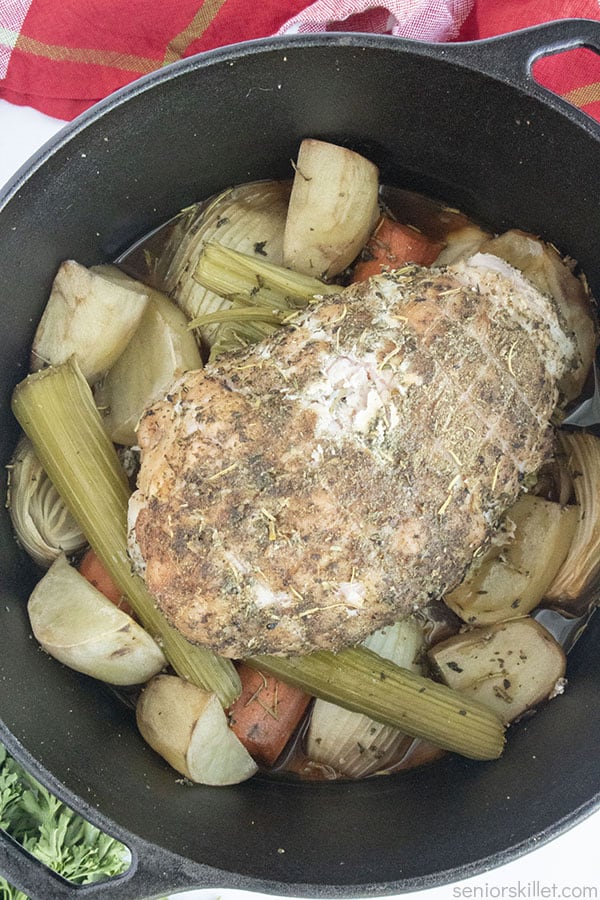 Breast of Turkey in a pot with vegetables