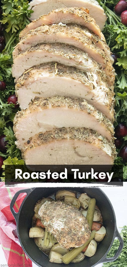 Long Pin collage with text Roasted Turkey