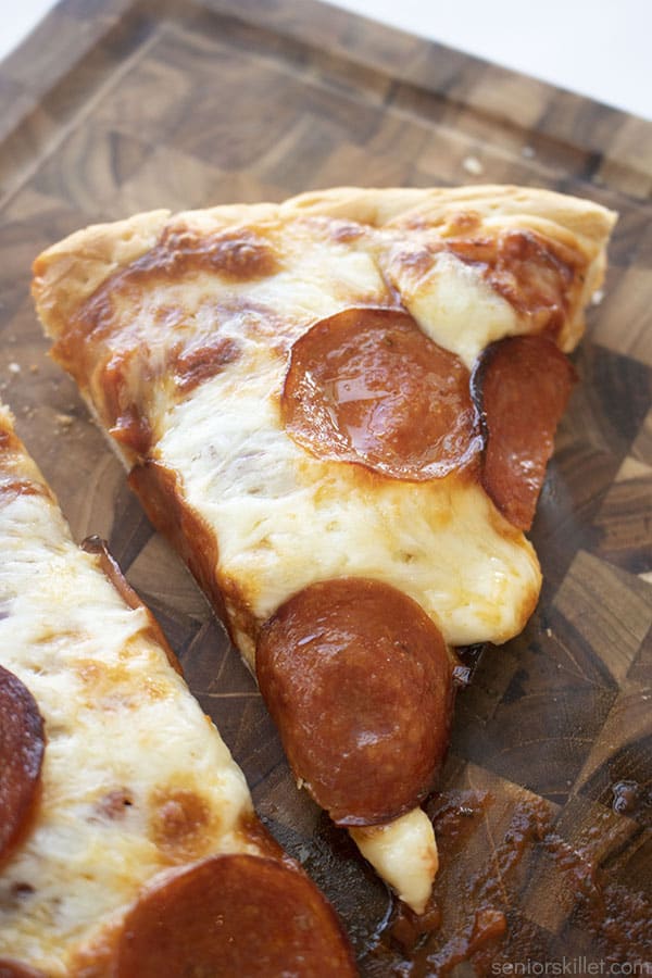 Slice of homemade pepperoni pizza