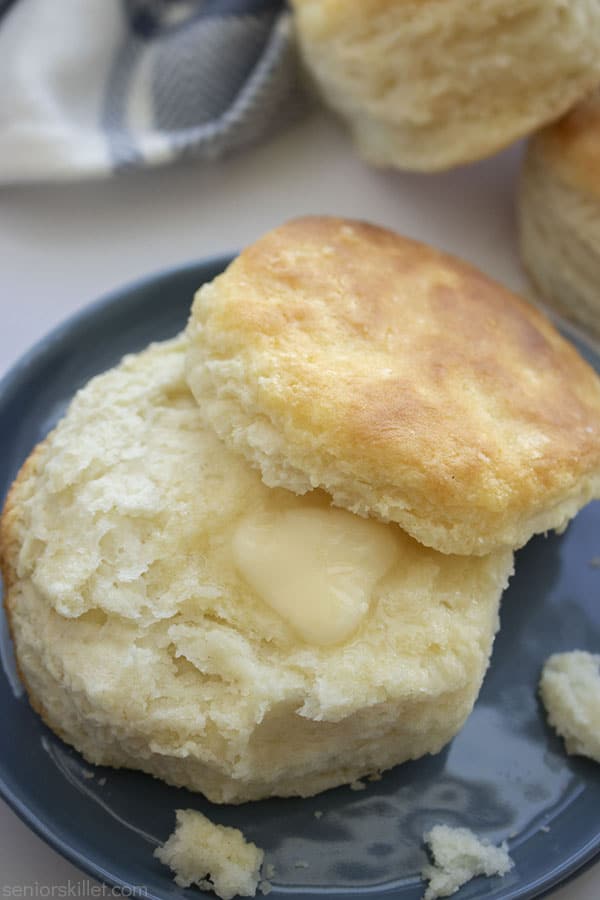 Butter on cut open biscuit