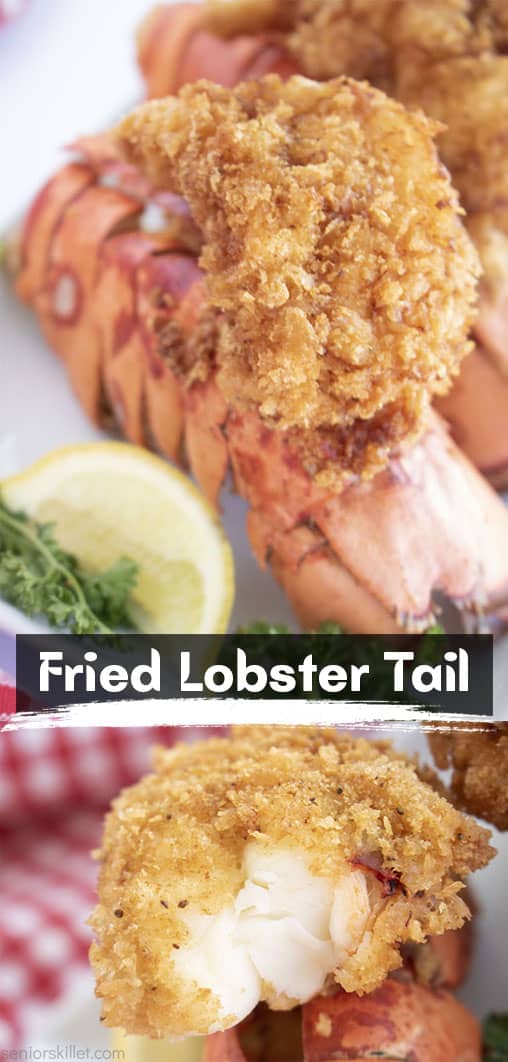 Long pin collage with text Fried Lobster Tails