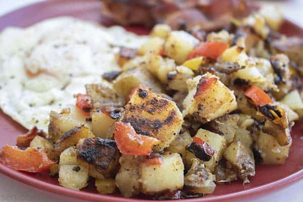 Breakfast potatoes cook on plate